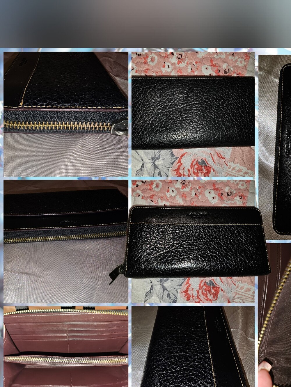 Coach Mens Black Leather Accordian Zip-Around Wallet
